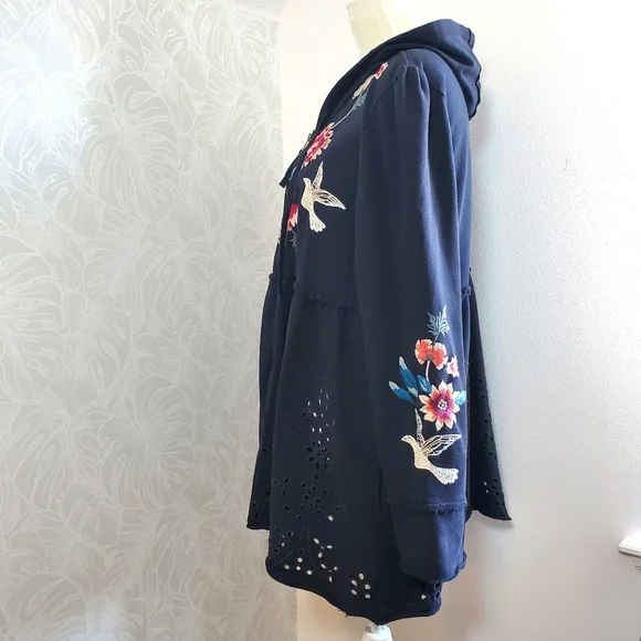 Johnny Was Floral Junia French Terry Cotton Zip Up Hoodie Jacket - Picture 8 of 15